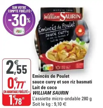 G20 Emincés de Poulet sauce curry et son riz basmati Lait de coco offre