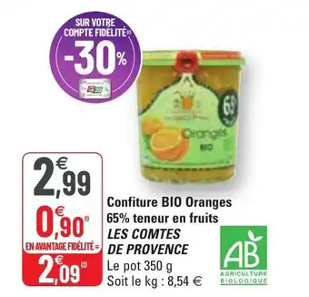 G20 Confiture BIO Oranges 65% teneur en fruits offre