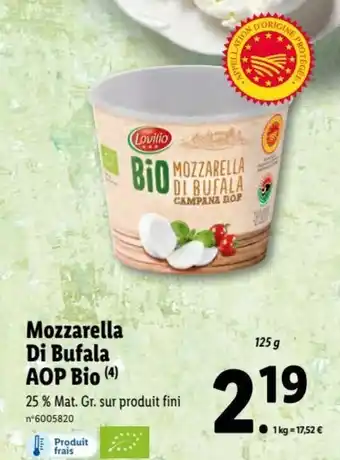 Lidl Mozzarella Di Bufala AOP Bio offre