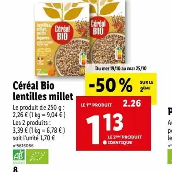 Lidl Céréal Bio Lentilles Millet offre
