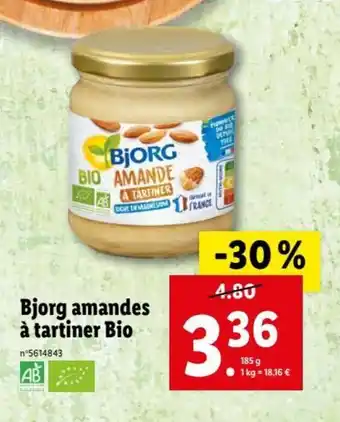 Lidl Bjorg Amandes à Tartiner Bio offre