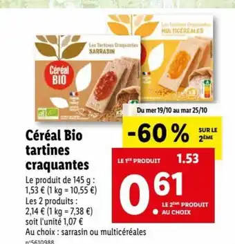 Lidl Céréal Bio Tartines Craquantes offre