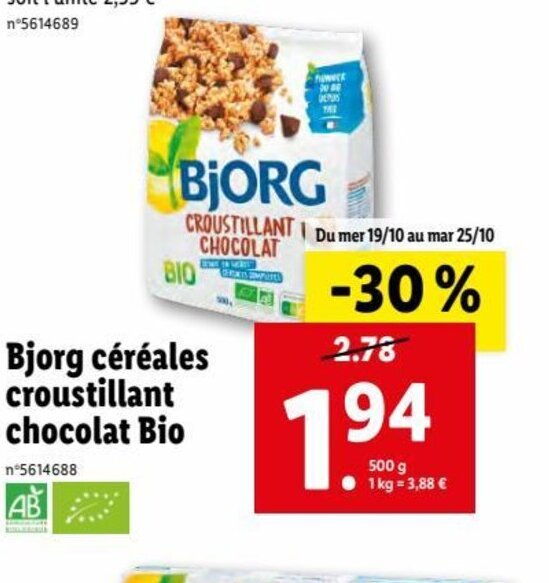 Promo Céréales Croustillant Chocolat Bio chez Lidl