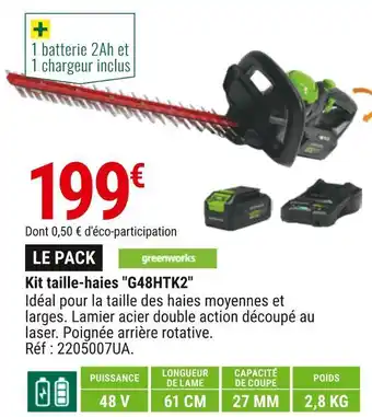 Gamm vert Greenworks kit taille-haies "g48htk2" offre
