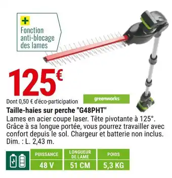 Gamm vert Greenworks taille-haies sur perche "g48pht" offre