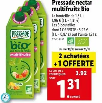 Lidl Pressade Nectar Multifruits Bio offre