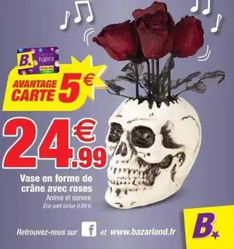 Bazarland Vase en forme de crâne avec roses offre