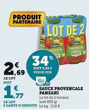 Super U Sauce provençale panzani offre
