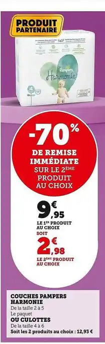 Super U Couches pampers harmonie ou culottes offre