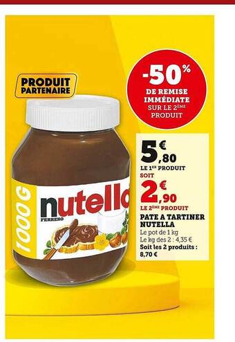 U Express Pâte à tartiner nutella offre