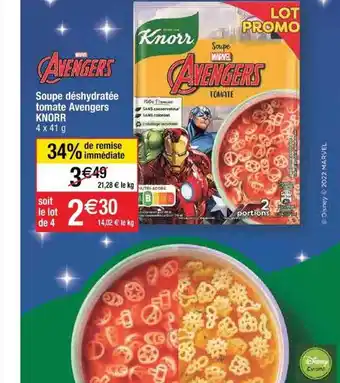 Cora x Carrefour Soupe déshydratée tomate avengers knorr offre