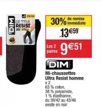 Cora x Carrefour Mi-chaussettes ultra resist homme dim paris offre