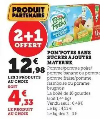 Hyper U Pom'potes sans sucres ajoutés materne offre