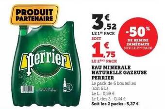 Hyper U Eau minérale naturelle gazeuse perrier offre