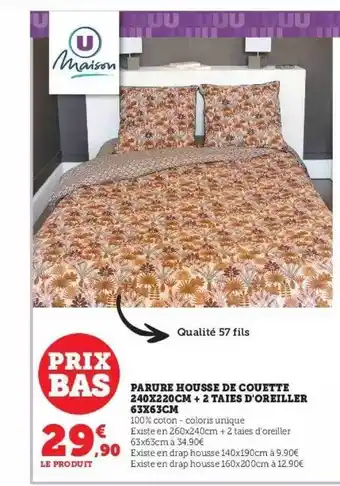Hyper U Parure housse de couette 240x220 cm + 2 taies d'oreillers 63x63 cm u maison offre