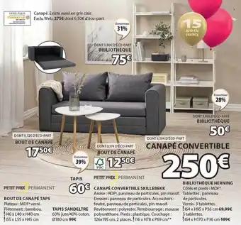 JYSK Bout de canapé taps, tapis sandeltre, canapé convertible skillebekk, bibliothèque herning offre
