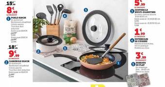 Hyper U Poêle ø 20 cm, casserole ø 18 cm, couvercle multi-diamètres, ustensiles de cuisine, dessous de plat offre