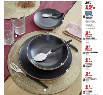 Hyper U Ménagère 16 pièces laguiole, set de table, assiette creusé, assiette dessert, assiette plate, gobelet offre
