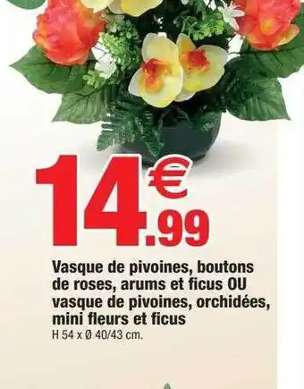 Bazarland Vasque de pivoines, boutons de roses, arums et ficus ou vasque de pivoines, orchidées, mini fleurs et ficus offre