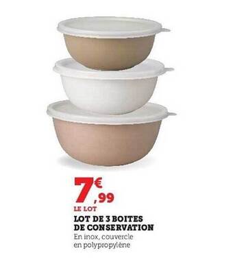 Super U Lot de 3 boîtes de conservation offre