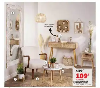 Super U Grand miroir bois blanchi offre
