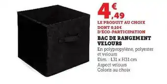 Super U Bac de rangement velours offre