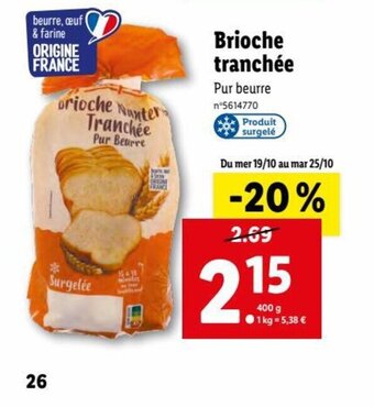 Lidl Brioche Tranchée offre