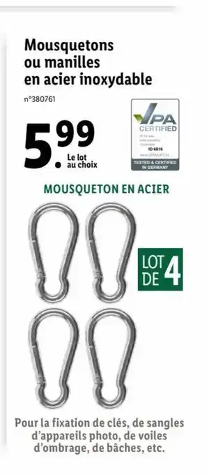 Lidl Mousquetons Ou Maniles En Acier Inoxydable offre