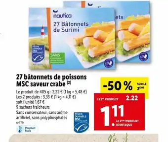 Lidl 27 Batonnets De Poissons MSC Saveur Crabe offre