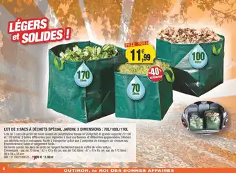 Outiror Lot De 3 Sacs A Déchets Spécial Jardin, 3 Dimensions : 70L/100L/170L offre