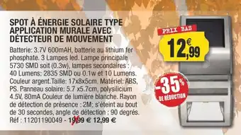 Outiror Spot A énergie Solaire Type Application Murale Avec Détecteur De Mouvement offre