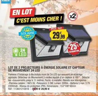 Outiror Lot De 2 Projecteurs A énergie Solaire Et Capteur De Mouvements 24 Led offre
