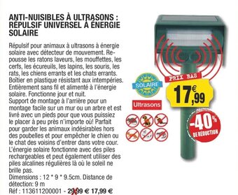 Outiror Anti-Nuisibles A Ultrasons : Répulsif Universel A énergie Solaire offre