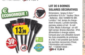 Outiror Lot De 6 Bornes Solaires Décoratives offre