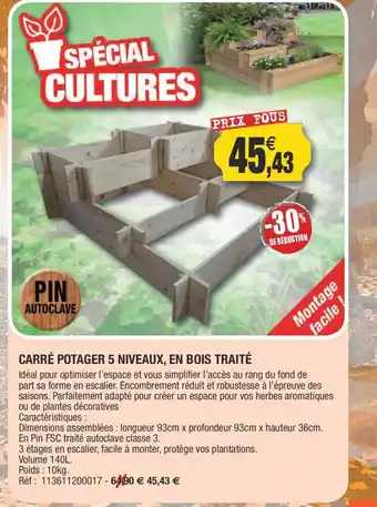 Outiror Carré Potager 5 Niveaux, Bois Traité offre
