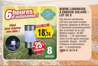 Outiror Borne Lumineuse A Energie Solaire - Lot De 8 offre