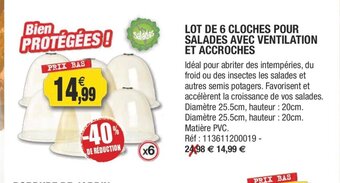 Lot De 6 Cloches Pour Salades Avec Ventilation Et Accroches