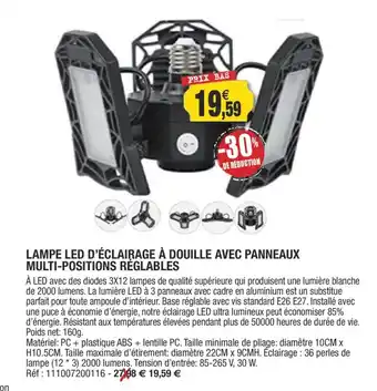 Outiror Lampe Led D'éclairage a Douille Avec Panneaux Multi-Positions Reglables offre