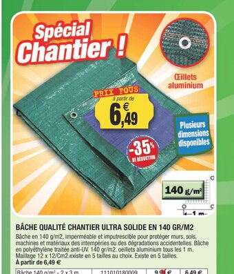 Outiror Bache Qualité Chantier Ultra Solide En 140 Gr/M2 offre