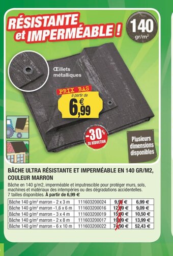 Outiror Bache Ultra Résistante Et Imperméable En 140 GR.M2 Couleur Marron offre