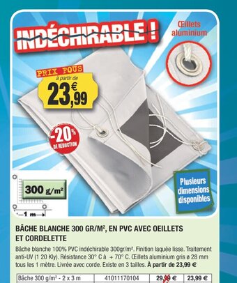 Outiror Bache Blanche 300 Gr. M2, En PVC Avec Oeillets Et Cordelette offre