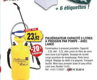 Outiror Pulvérisateur Capacité 5 Litres A Pression Par Pompe - Avec Lance offre
