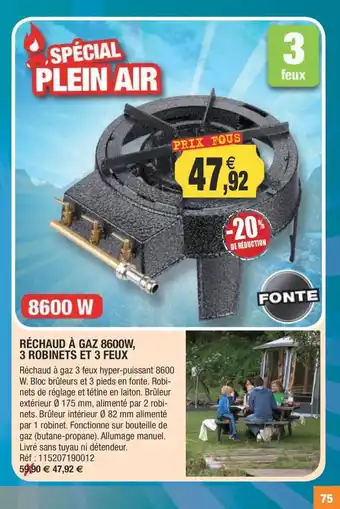 Outiror Réchard A Gaz 8600W, 3 Robinets Et 3 Feux offre