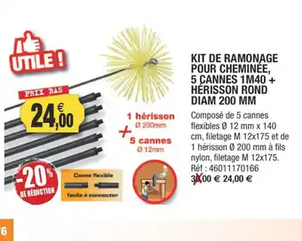 Outiror Kit De Ramonage Pour Cheminée 5 Cannes 1M40 + Herisson Rond Diam 200 mm offre