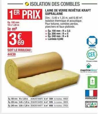 Brico Dépôt Laine de Verre Revêtue kraft Supralaine offre