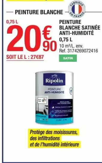 Brico Dépôt Peinture Blanche Satinée Anti-Humidité 0.75 L offre