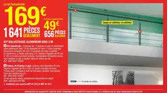 Kit Balustrade Aluminium Gris 2 M