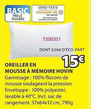 JYSK Oreiller en mousse à mémoire hovin offre