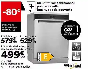 BUT Lave-vaisselle whirlpool offre
