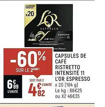 Spar Capsules de café ristretto intensité 11 l'or eespresso offre